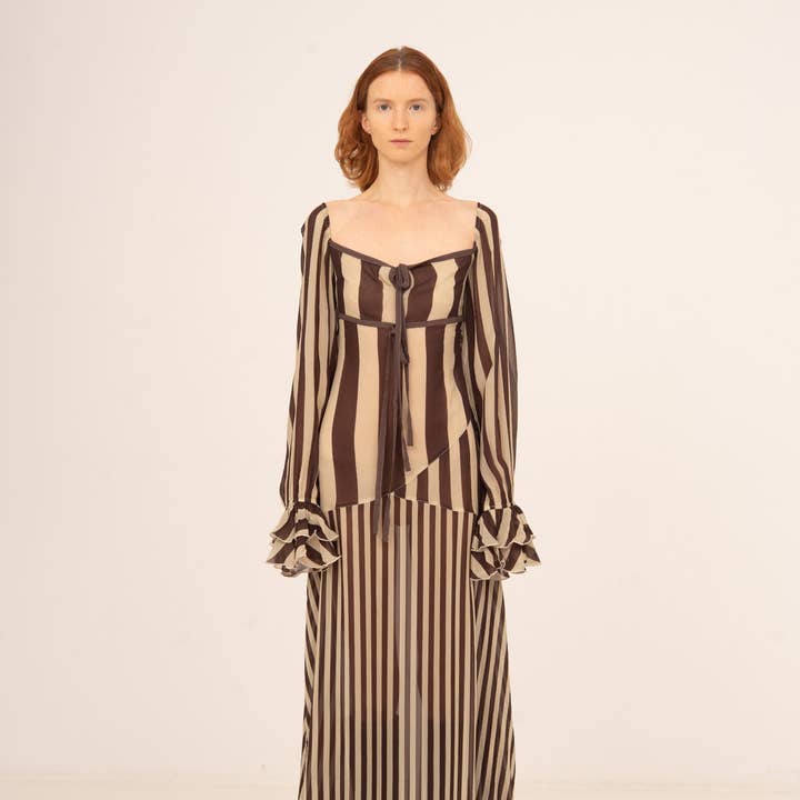 Vestido a rayas marrón de jengibre for wholesale by CARMEN SAYS