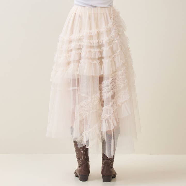 Cream Tiered ruffle tulle skirt for wholesale on Faire3