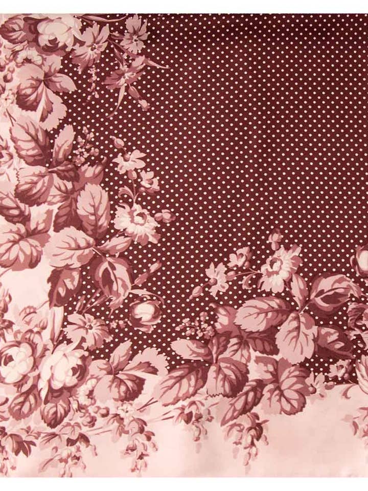 Burgundy Silk Scarf with White Polka Dots and Pink Flowers F55 for wholesale by Graffeo Cravatte