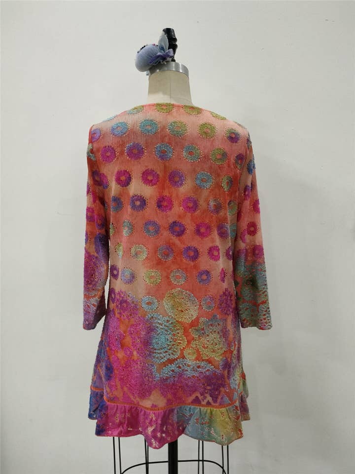 Women's Grand Mountain Polka Burnout V Neck Tunic for wholesale by Kamana