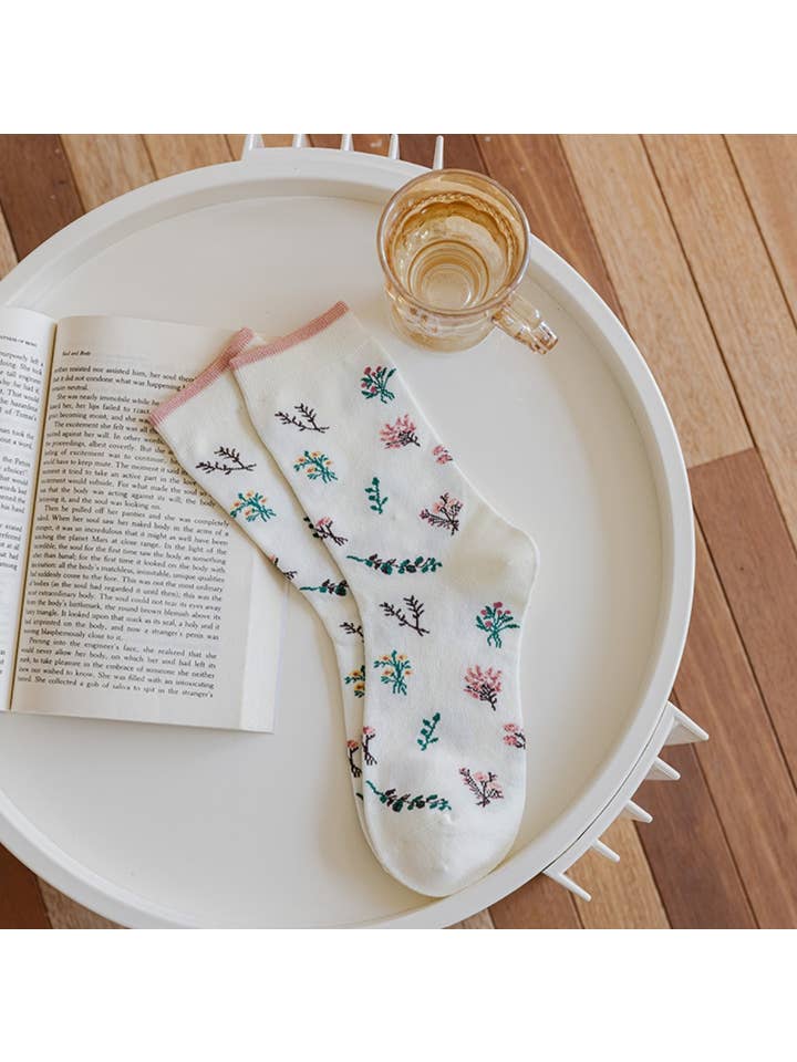 Assorted pair per pack pattern per pair min packs pairs JCS015 White-Pink Floral Spring/Summer Socks for wholesale on Faire