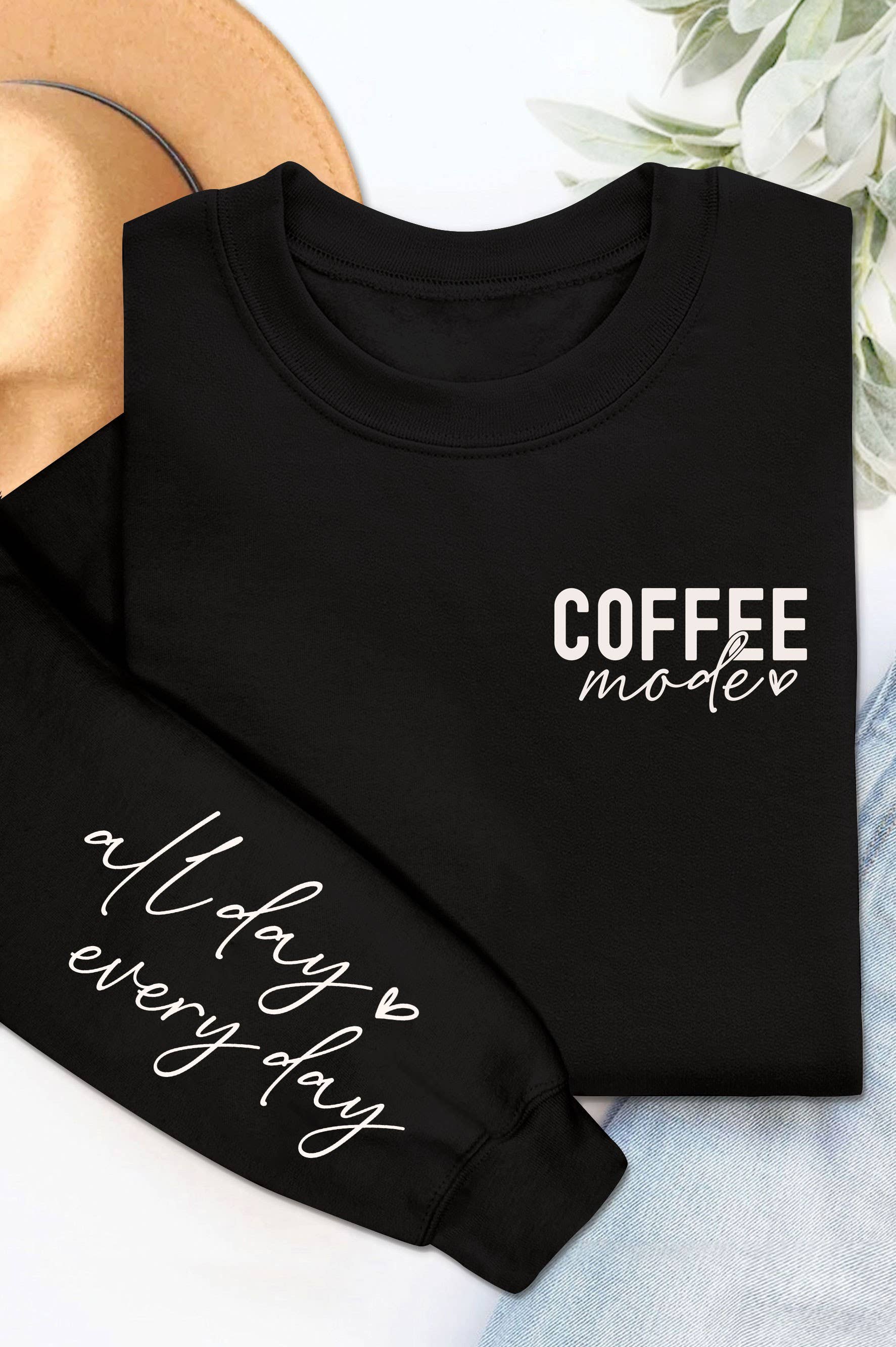 Rustee Clothing - Wholesale Graphic Sweatshirt - Women's - COFFEE MODE GRAPHIC BRUSHED SWEATSHIRTS0