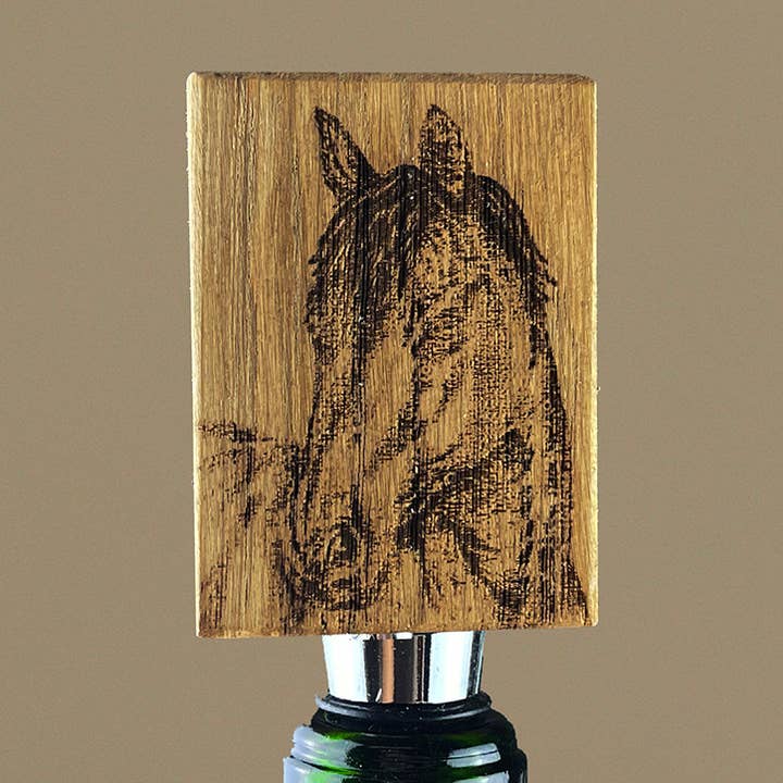 Horse Portrait Oak Bottle Stopper for wholesale by Selbrae House Ltd