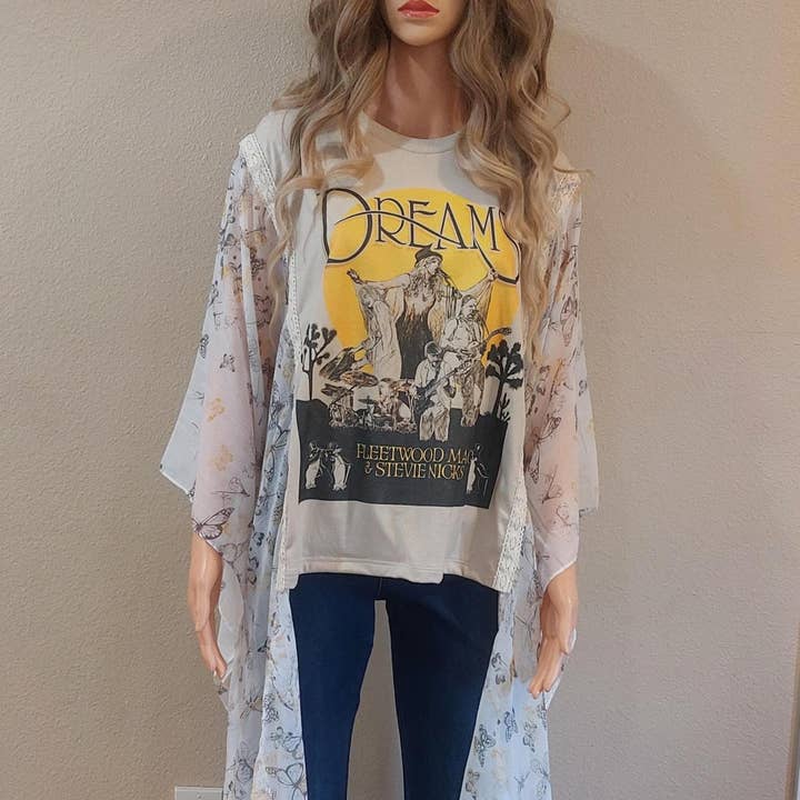 TheKingShirt - Wholesale Graphic Sweatshirt - Women's - Upcycled Kantha Fleetwood Mac Dreams Rock T Shirt Poncho