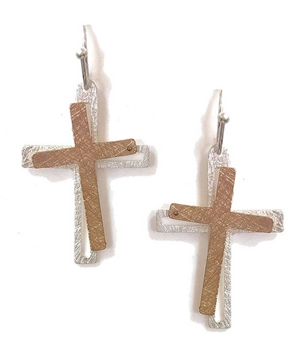 Jewelry Max - Wholesale Dangle Earrings - ( L318 ) SCRATCH DOUBLE CROSS EARRING