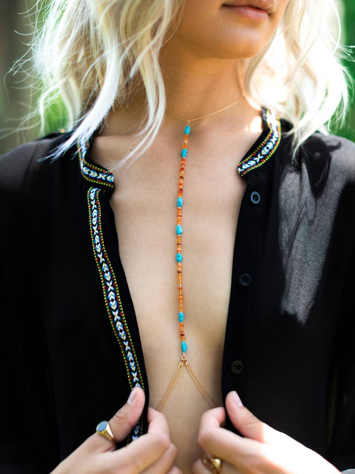 Spine Mexican Fire Opal + Turquoise Body Chain for wholesale by YA YA + Company