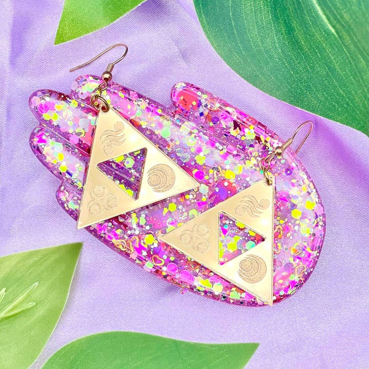 Legend Of Zelda Goddess Triforce Metallic Gold Earrings for wholesale by Banana Planet Co.