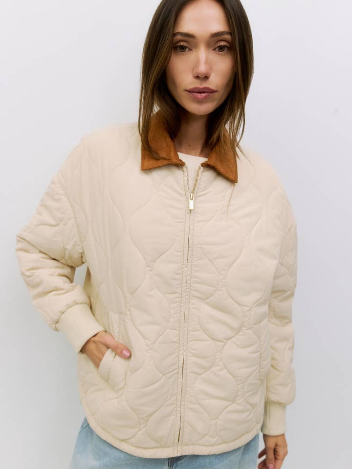 CREAM The Annie Jacket | Puffer Barn Jacket with Contrast Collar for wholesale on Faire4