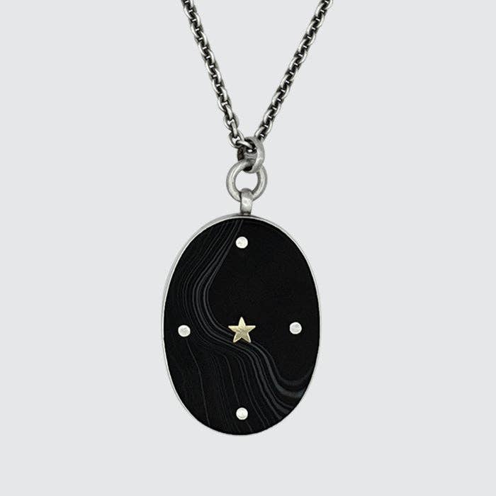 Large Oval Stone Pendant Necklace with Gold star for wholesale by Jane Diaz NY
