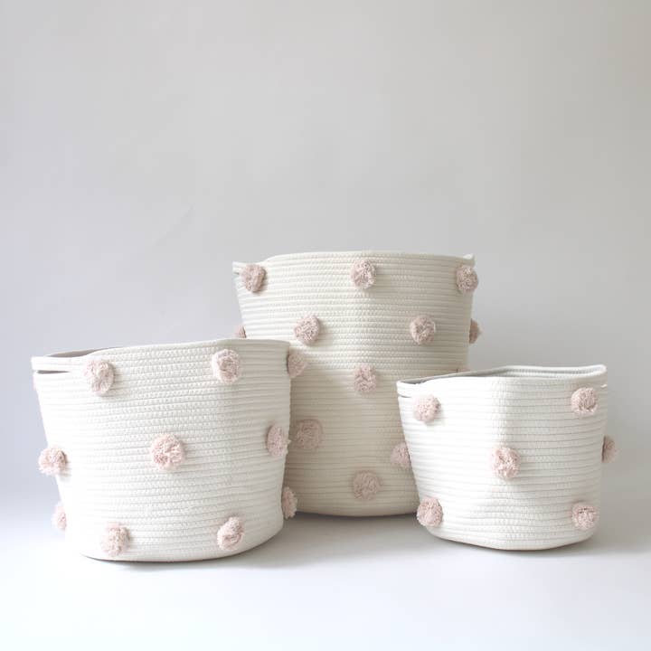 Twig and Tassel - Wholesale Basket - Kids & Baby - Blush Pink Pom Basket - Medium