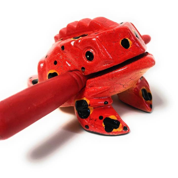 3 inch Red Spotted Croaking Musical Frog Drum for wholesale by A Lost Art