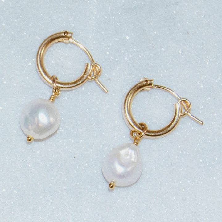 Pearl 14k Gold Fill Hoop Earrings for wholesale by Violet Moon Jewelry