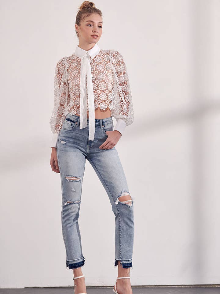 ARTEMIS VINTAGE - Wholesale Jeans - Women's - HIGH RISE STRETCH ANKLE STRAIGHT WITH DISTRESSED JEANS