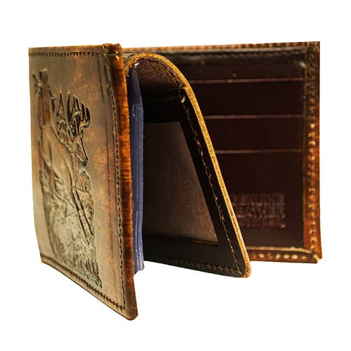 Western Express - Wholesale Wallet - Men's - USA-Made Antiqued Leather Bifold Wallet with Deer Emboss2