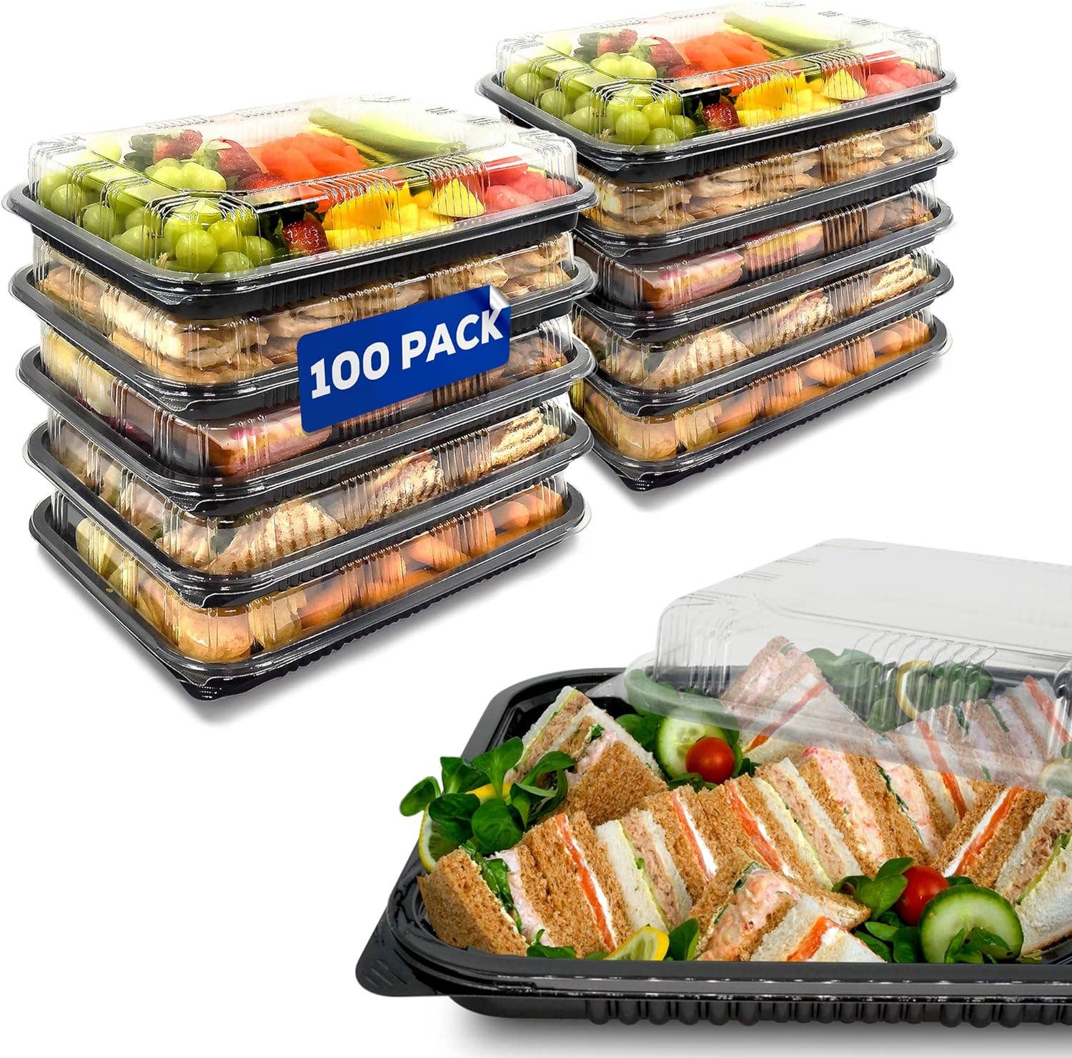 Jara Trading - Wholesale Platter - Sandwich Platter Trays with Lids -  Reusable Plastic Catering Trays with Lids - Platters for Party Food Tray for Snacks, Sandwiches, Cake, Treats, Sushi and Meal Prep16