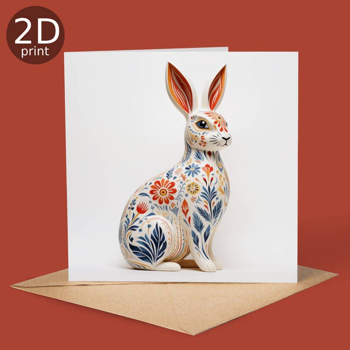 Folk Pattern Rabbit 2D Printed Card for wholesale by Good Post Day