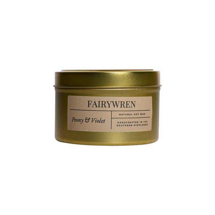 Fairywren Candle Company - Wholesale Travel candles - Peony & Violet - Travel Tin Candle 200g6