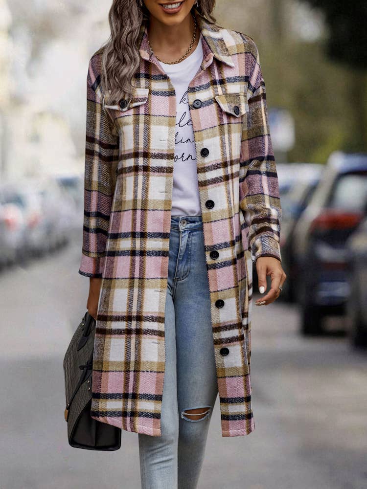 eLook - Wholesale Coat - Women's - SZ1-JK8211 Plaid Button Down Long Coat37