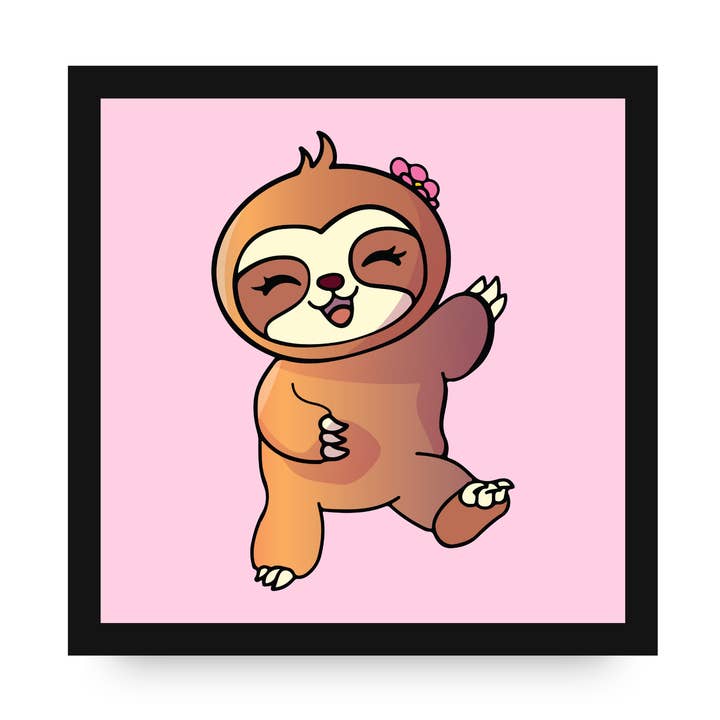 Serenity the Sloth Framed Canvas by Dancing Littles Jungle for wholesale by Dancing Littles Jungle