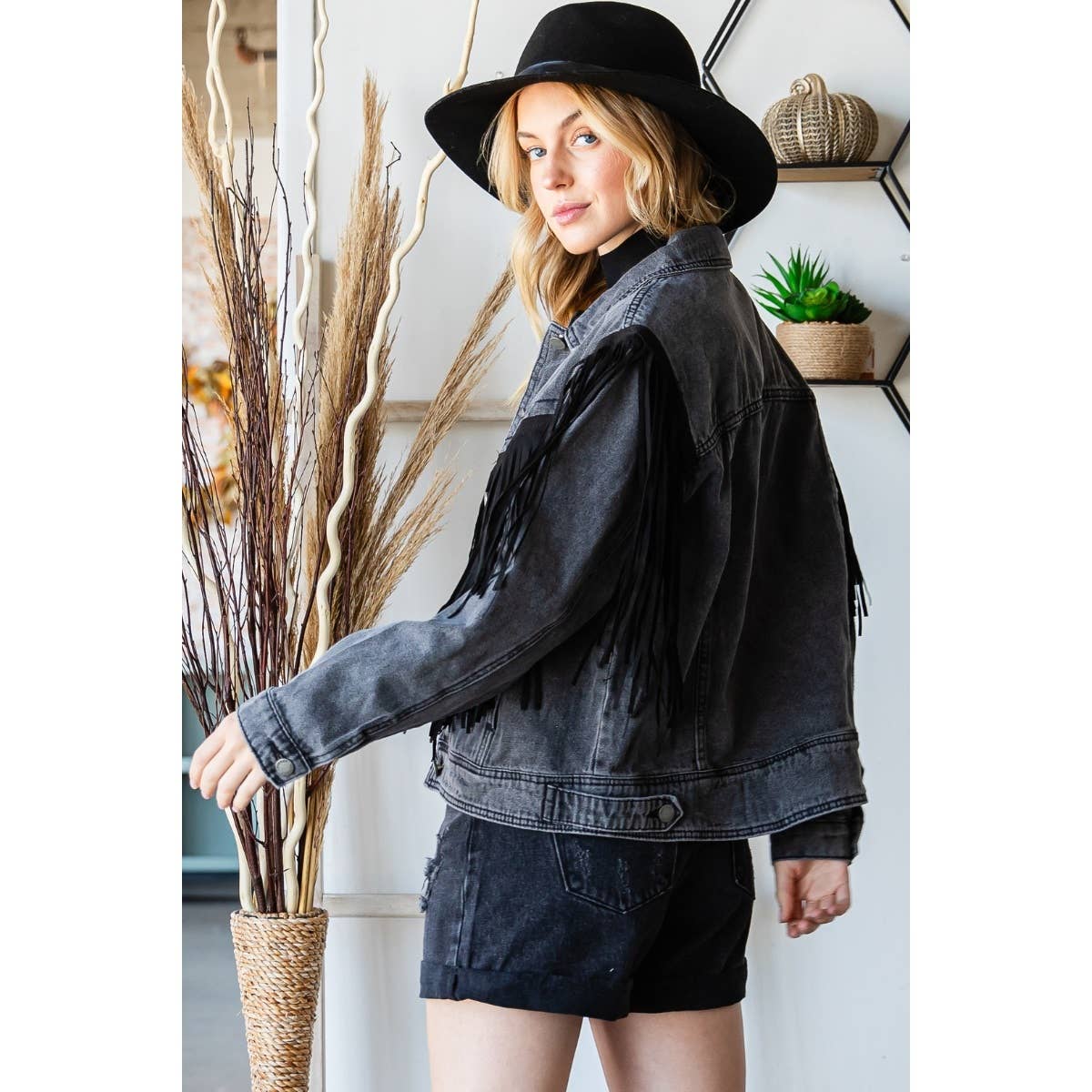 FRINGE FAUX LEATHER ジャケット Women's Leather Jacket Faux Suede Fringe Jacket Long Sleeve