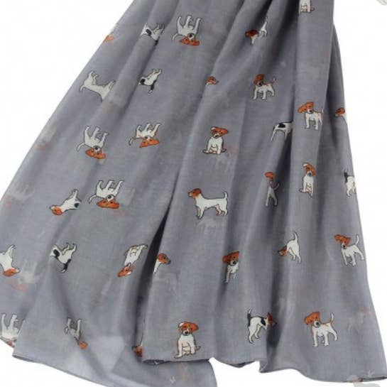 Ladies lightweight cotton mix Jack Russell print Scarf Sarong in choice of colours for wholesale by Animal Crackers