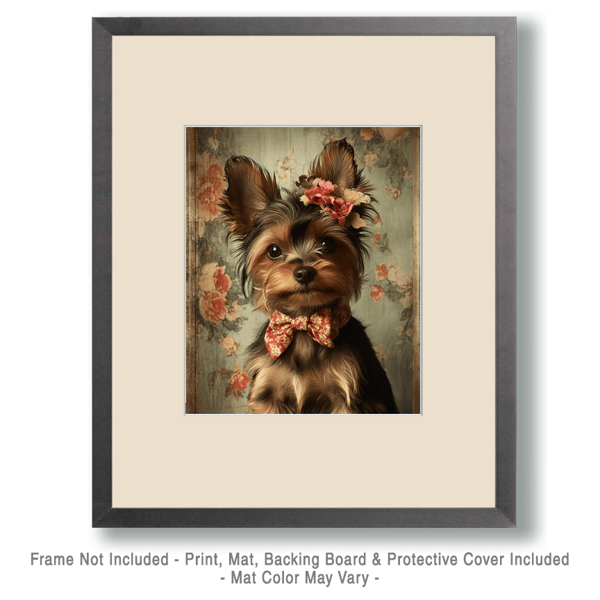 Mowbi - Wholesale Art Print - Yorkshire Terrier Puppy with Flowers - Pet Dog Still Life Wall Art Prints – 8″x10″ Artwork for 11″x14″ Frame1