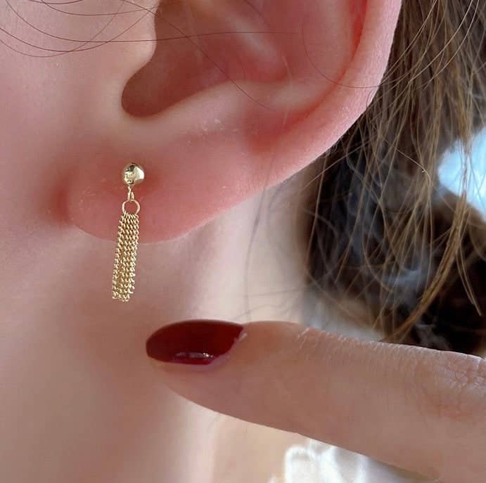 Haengseongworkshop - Wholesale Dangle Earrings - Korean Gold Plated Mini 5 Layers Tassel Chain Earrings 2.5cm0