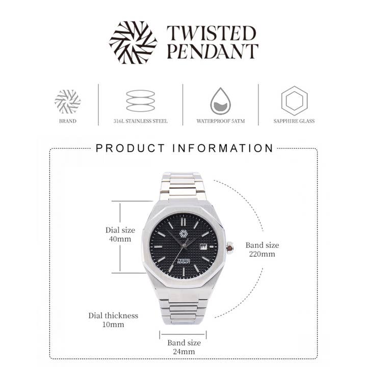 Silver Obsidian Steel Watch (Silver) for wholesale on Faire9