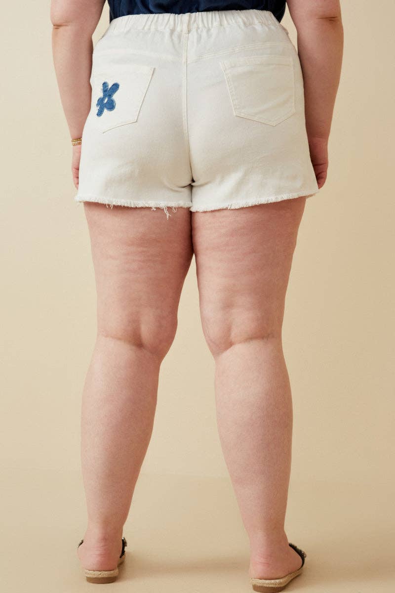 Womens Denim Floral Patch Denim Shorts for wholesale on Faire7