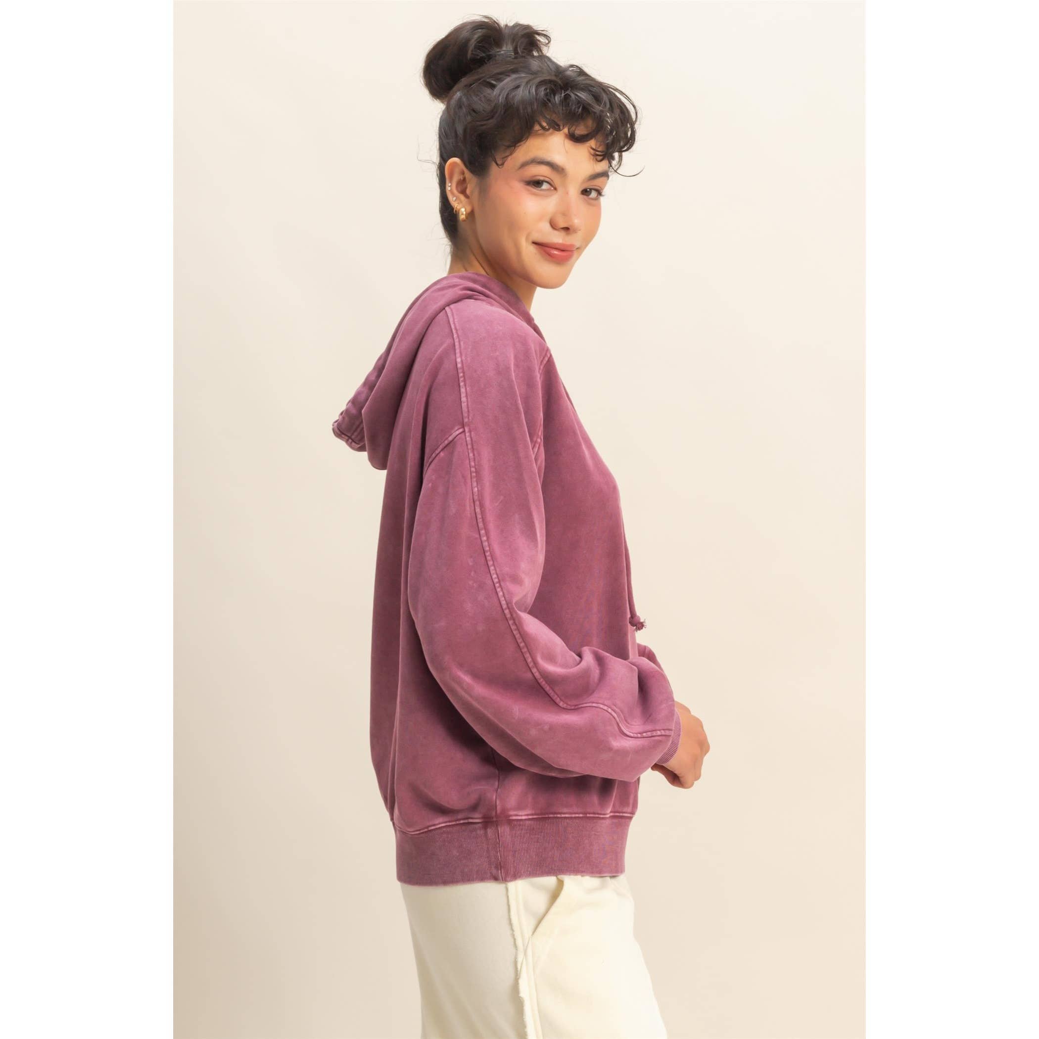 Double Zero - Wholesale Hoodie - Women's - Mineral Washed Seam Detail Hoodie9