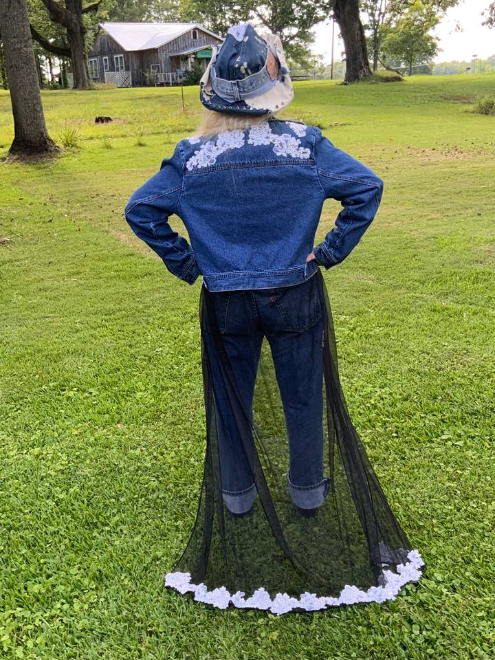 Denim and Black Tulle Jacket for wholesale by Wild Flower Heart