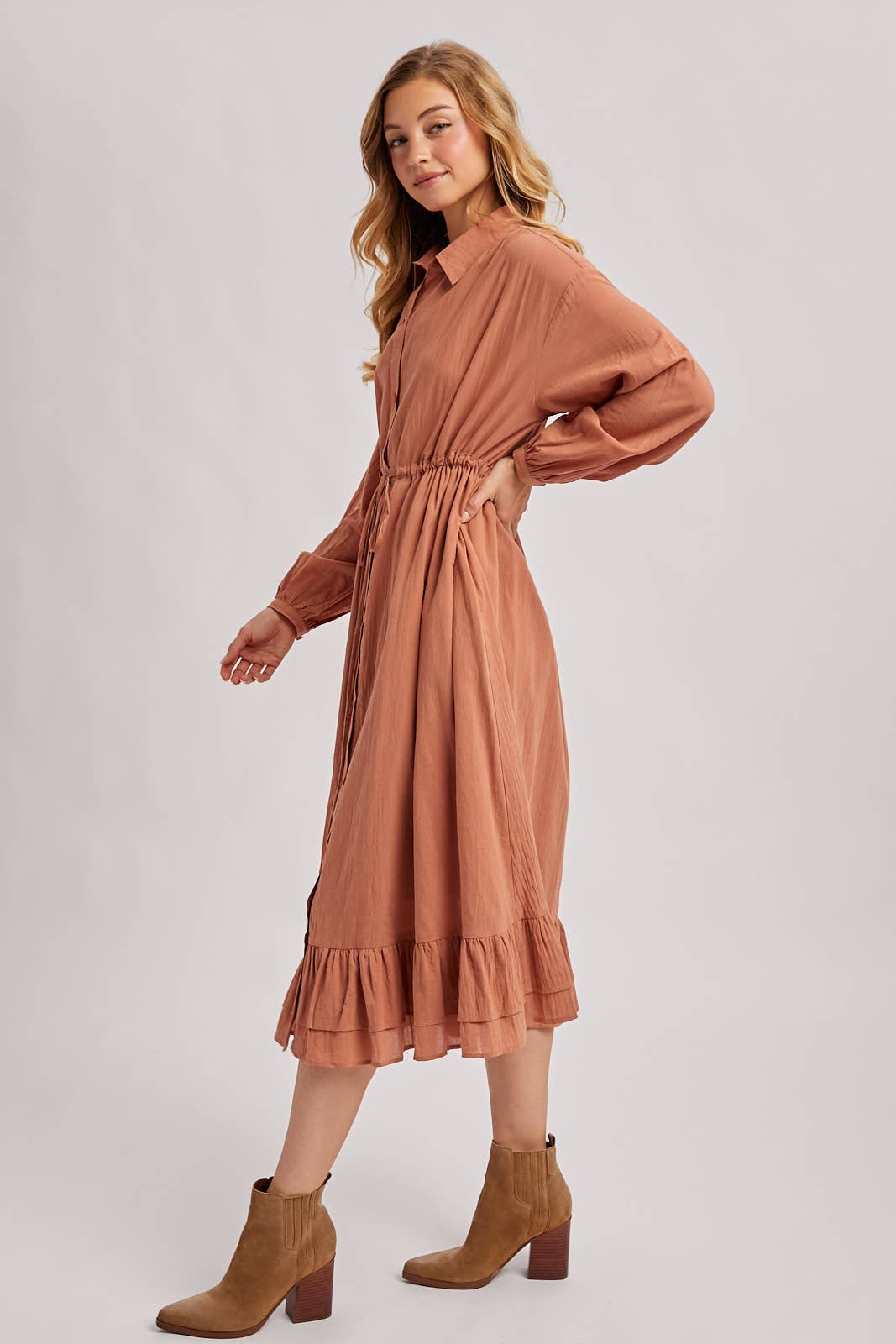 Bluivy - Wholesale Dress - Women's - RUFFLED MIDI OPEN DUSTER OR SHIRT DRESS6