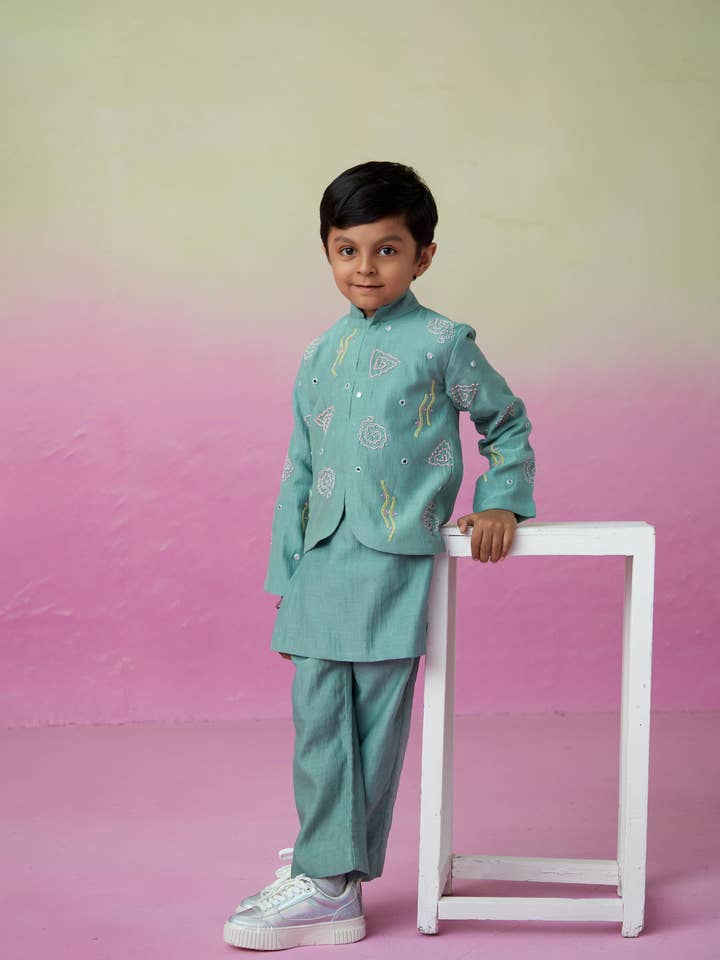 Ocean voyager kurta jacket set for wholesale by House of Amaya