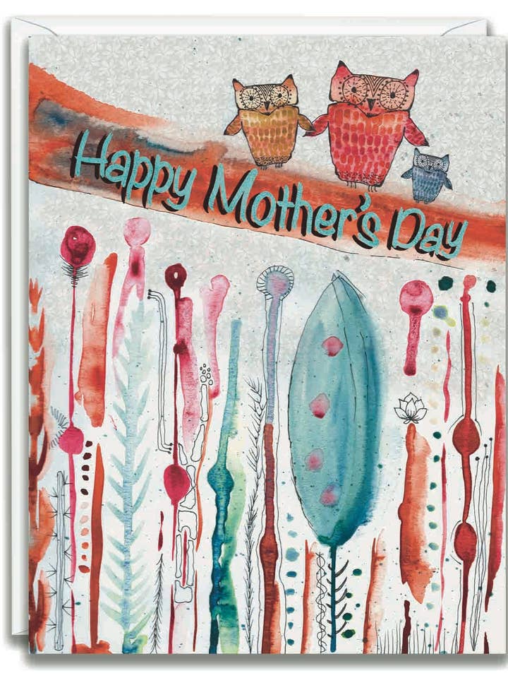 Greeting Card Mother's Day Owl Family for wholesale by Julia Frost Art