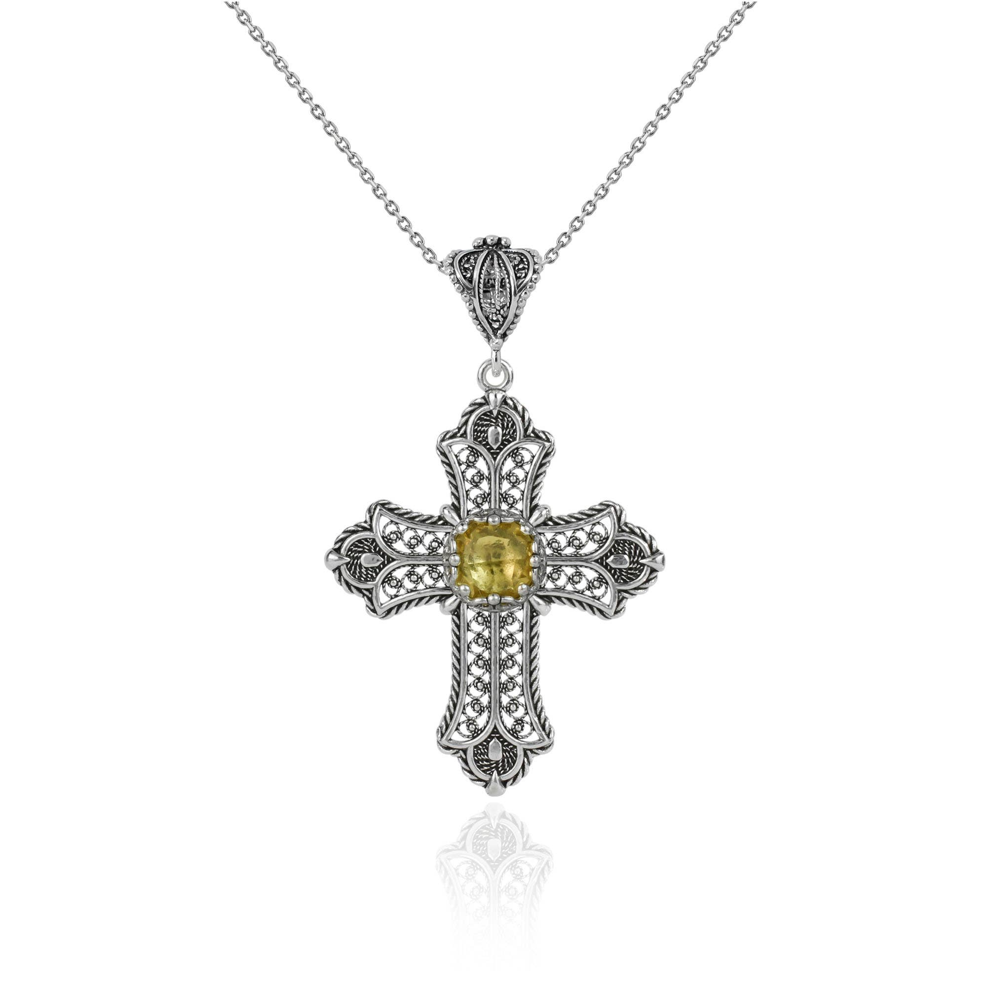 Filigranist Jewelry – wholesale Pendant/charm necklace – Sterling Silver Filigree Art Multi Gemstone Cross Necklace7