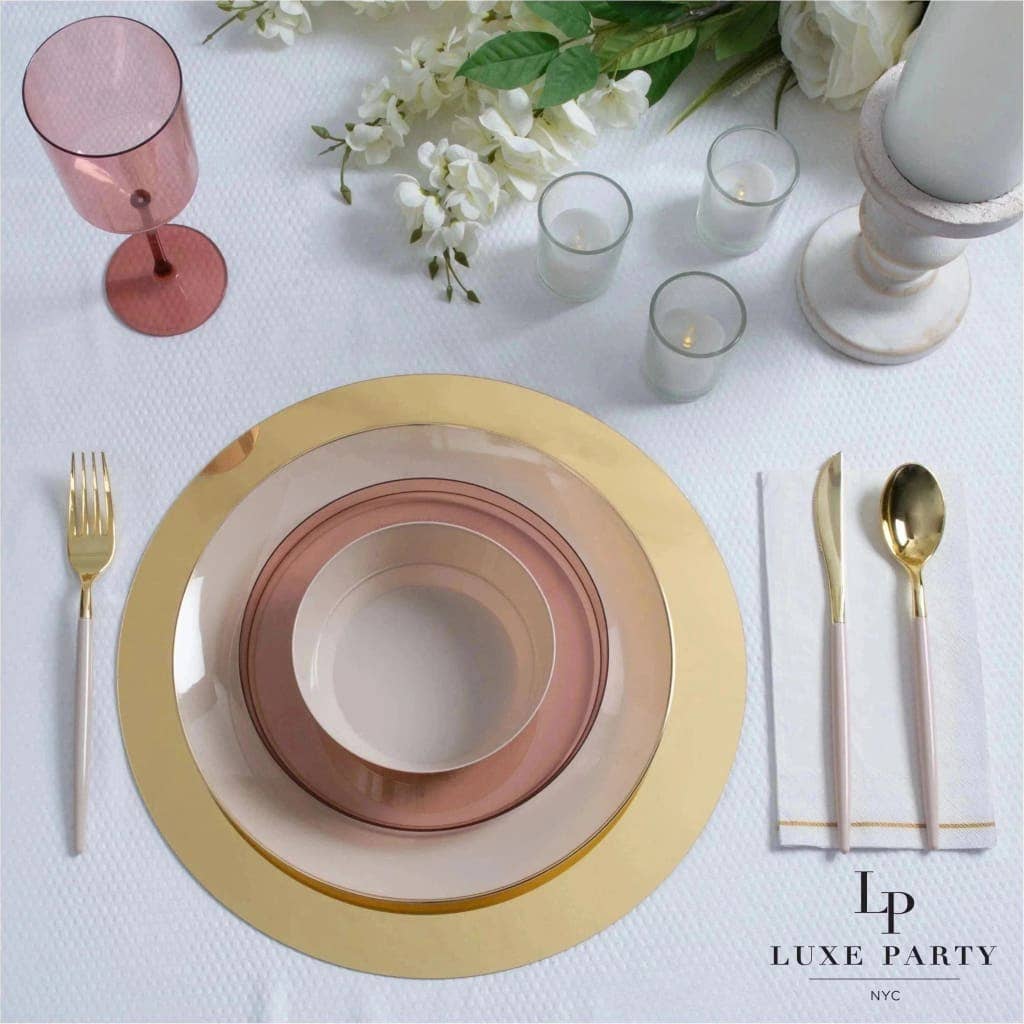 Luxe Party - Vente Assiette de présentation - Lot de 6 assiettes de chargeur miroir rond léger doré de 13"1