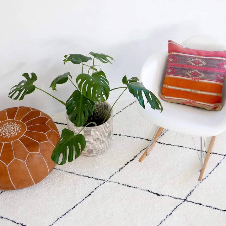 marron Housse de pouf marocain, cuir de chèvre véritable - Décor de salon bohème - Housse uniquement - Le rembourrage n'est pas inclus en vente sur Faire