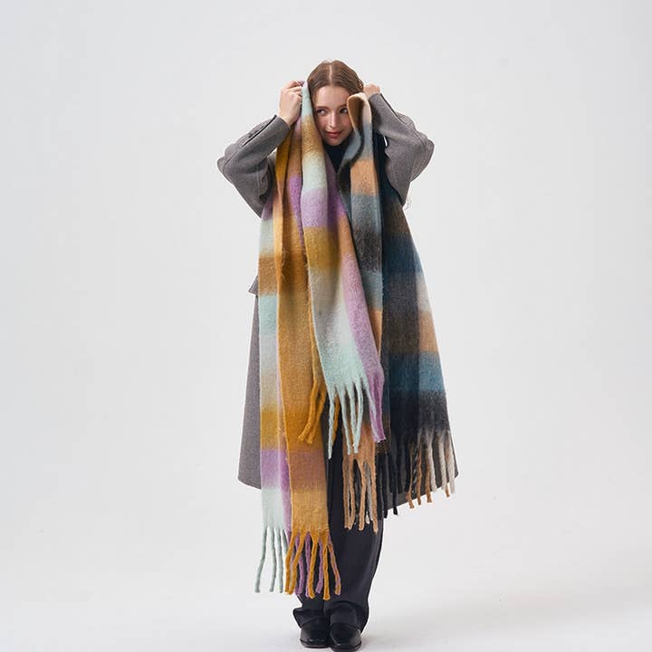 ACCITY - Wholesale Scarf - Women's - Rainbow Tassel Faux Cashmere Scarf for Winter_CWASC23605