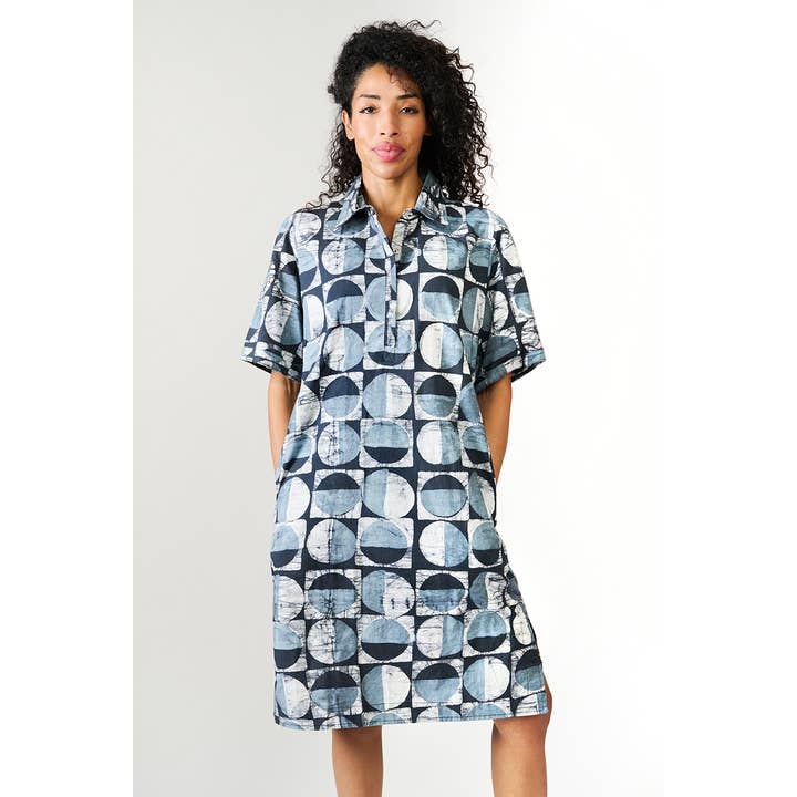 Tema Dress: Mod Circles - Black-Organic for wholesale by Global Mamas