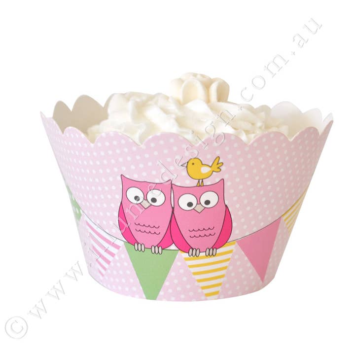 Emballage à cupcakes rose hibou, lot de 12 pour la vente par Illume Partyware