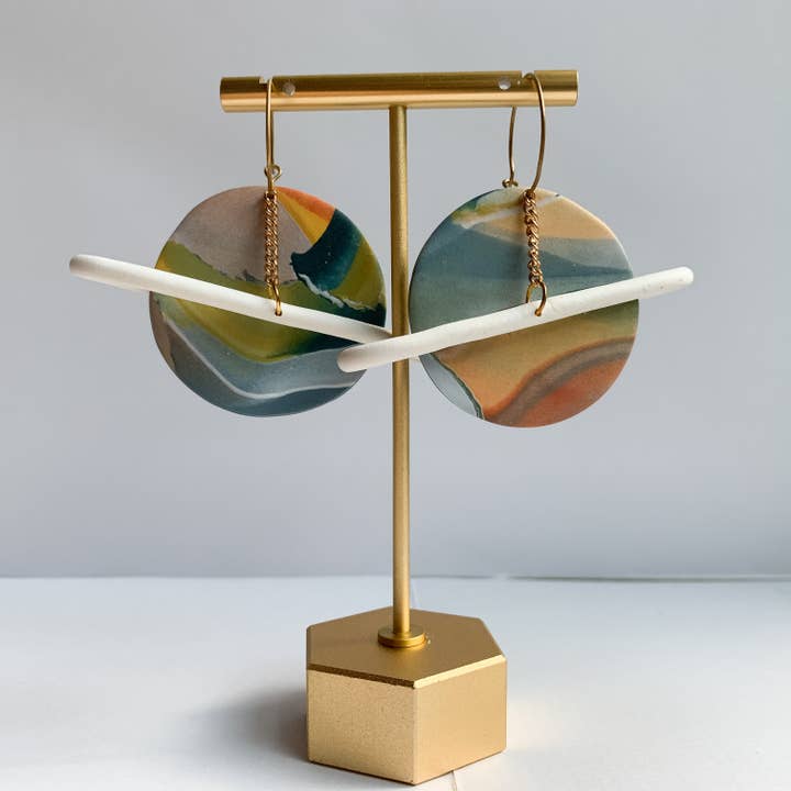 Saturn Gold Filled Polymer Clay Dangle Earrings for wholesale by WARAO Jewelry