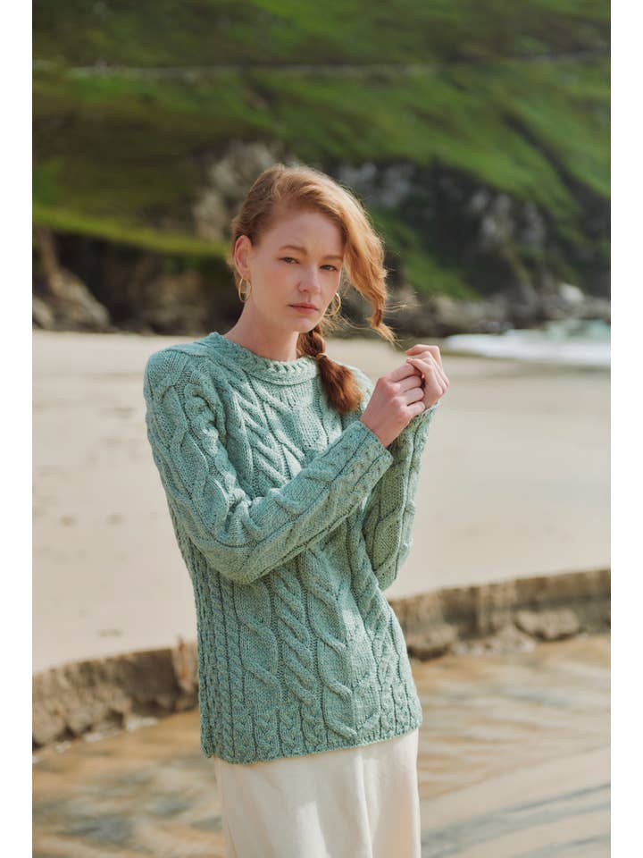 Aran Woollen Mills - Wholesale Knit Sweater - Women's - Listowel Ladies Aran Cabled Sweater - Mint3