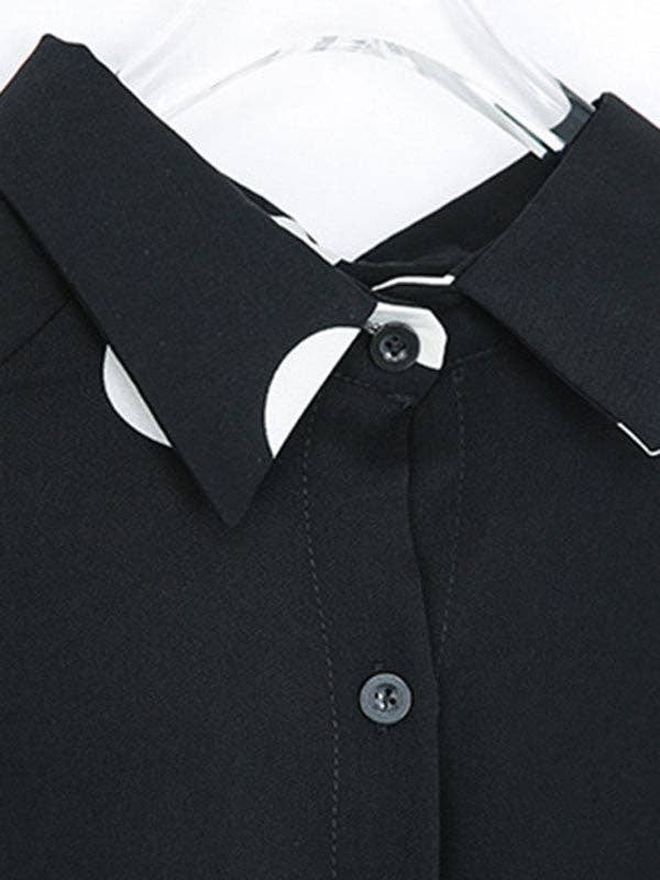 VividLux - Wholesale Overhemd met knopen - Dames - Blouses en overhemden met vleermuismouwen en hoge lage revers met stippen14