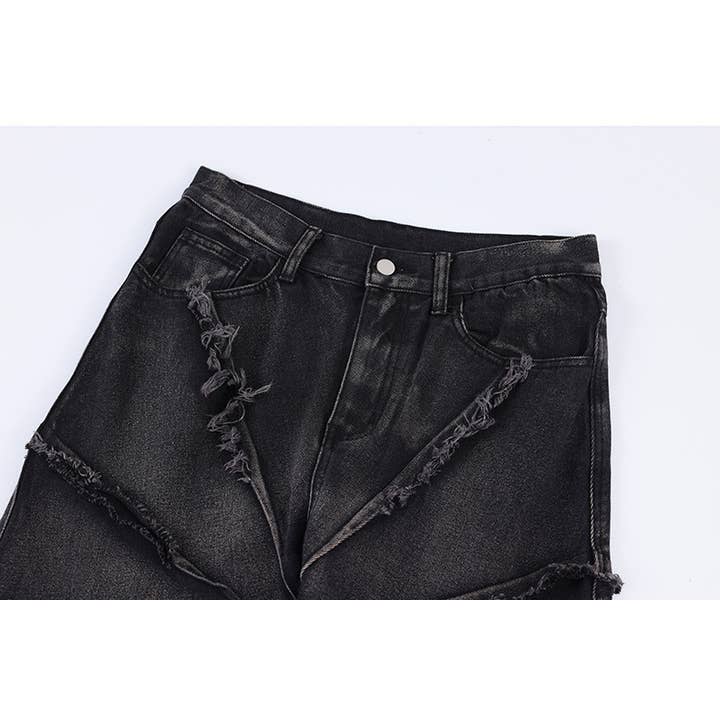 Negro-Gris Pantalones holgados vintage de tela de araña con bordes crudos para hombre de venta al por mayor en Faire