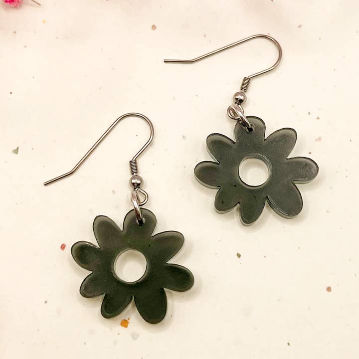 (Black) Little Bud Charm Acrylic Earrings for wholesale by Hoity Toity Goods