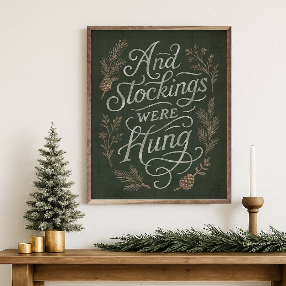 Kendrick Home - Wholesale Wood Wall Art - And Stockings Were Hung Green1