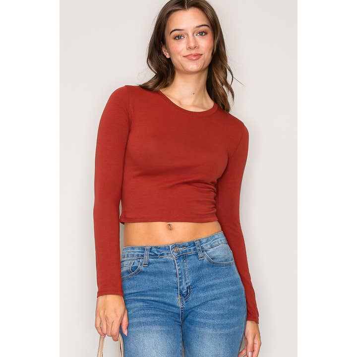 Popular 21 - Wholesale Knit Top - Women's - Crew Neck Long Sleeve Cotton Cropped Knit Top11