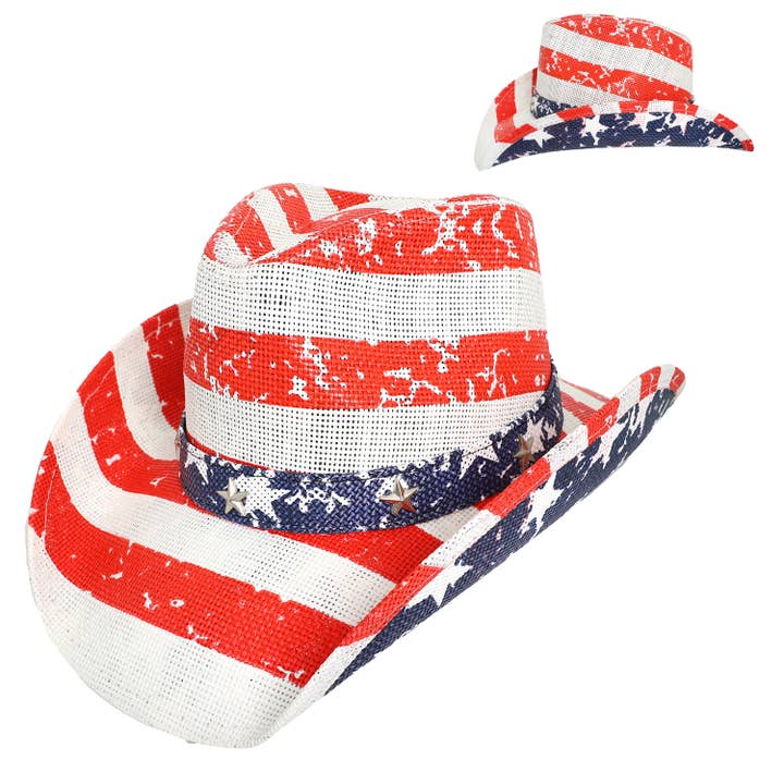 SP Sophia Collection - Wholesale Cowboy Hat - Women's - Patriotic Western USA Flag Paper Braid Cowboy Hat