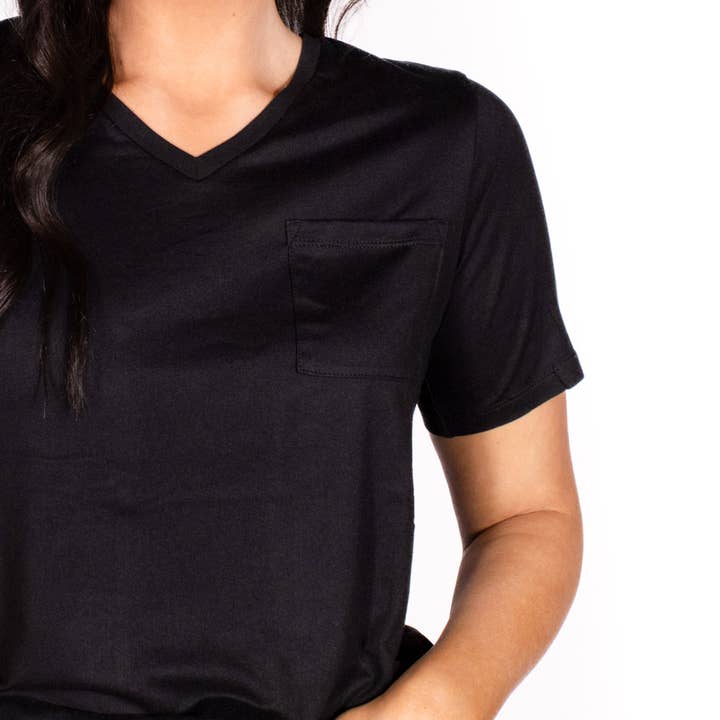 Highlands V-Neck Pocket Tee Black -Asst for wholesale on Faire