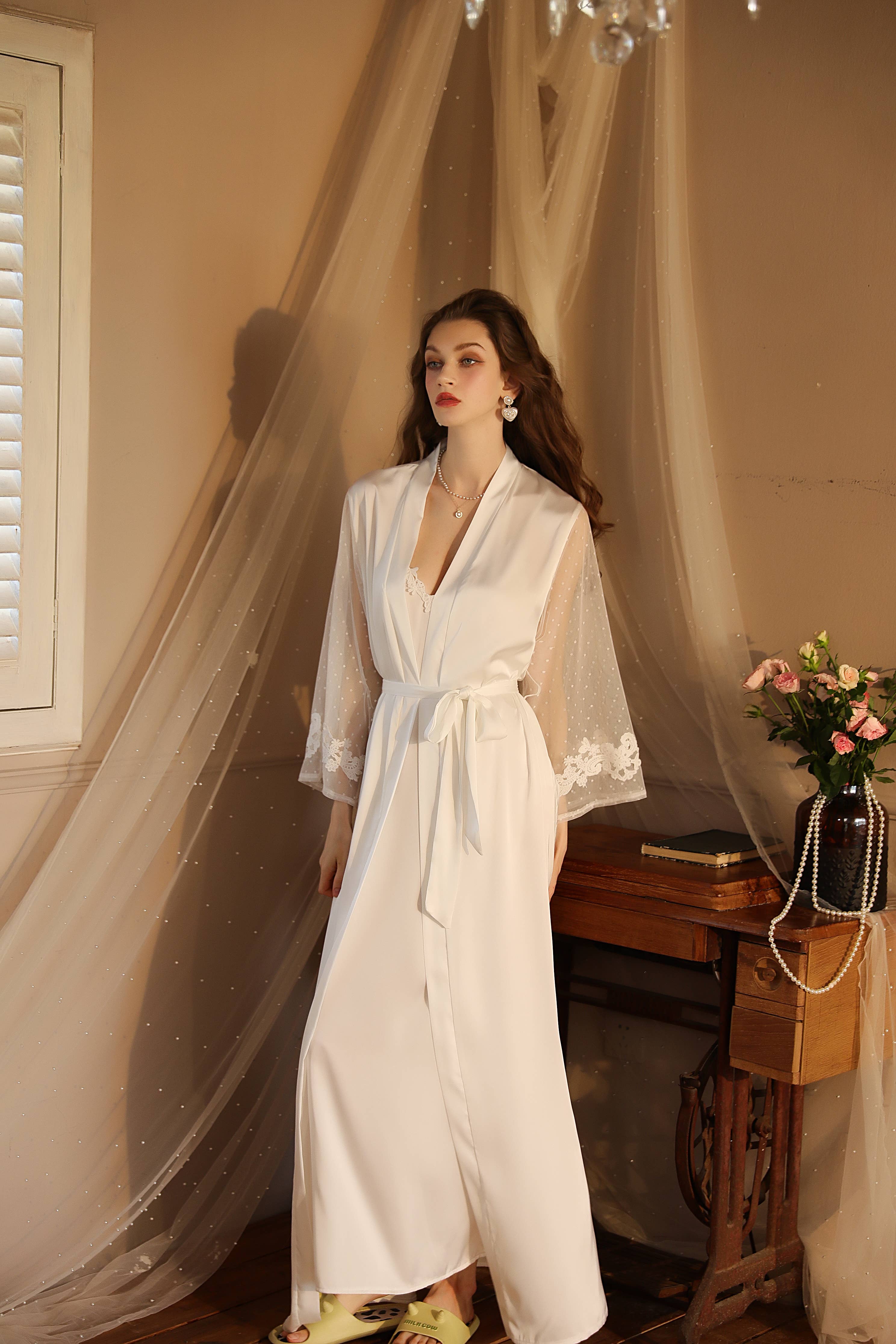 Sweetkama - Wholesale Robe - Women's - Lace Night Gown, Silk Robes,Bridal Party Robes,with babydoll4